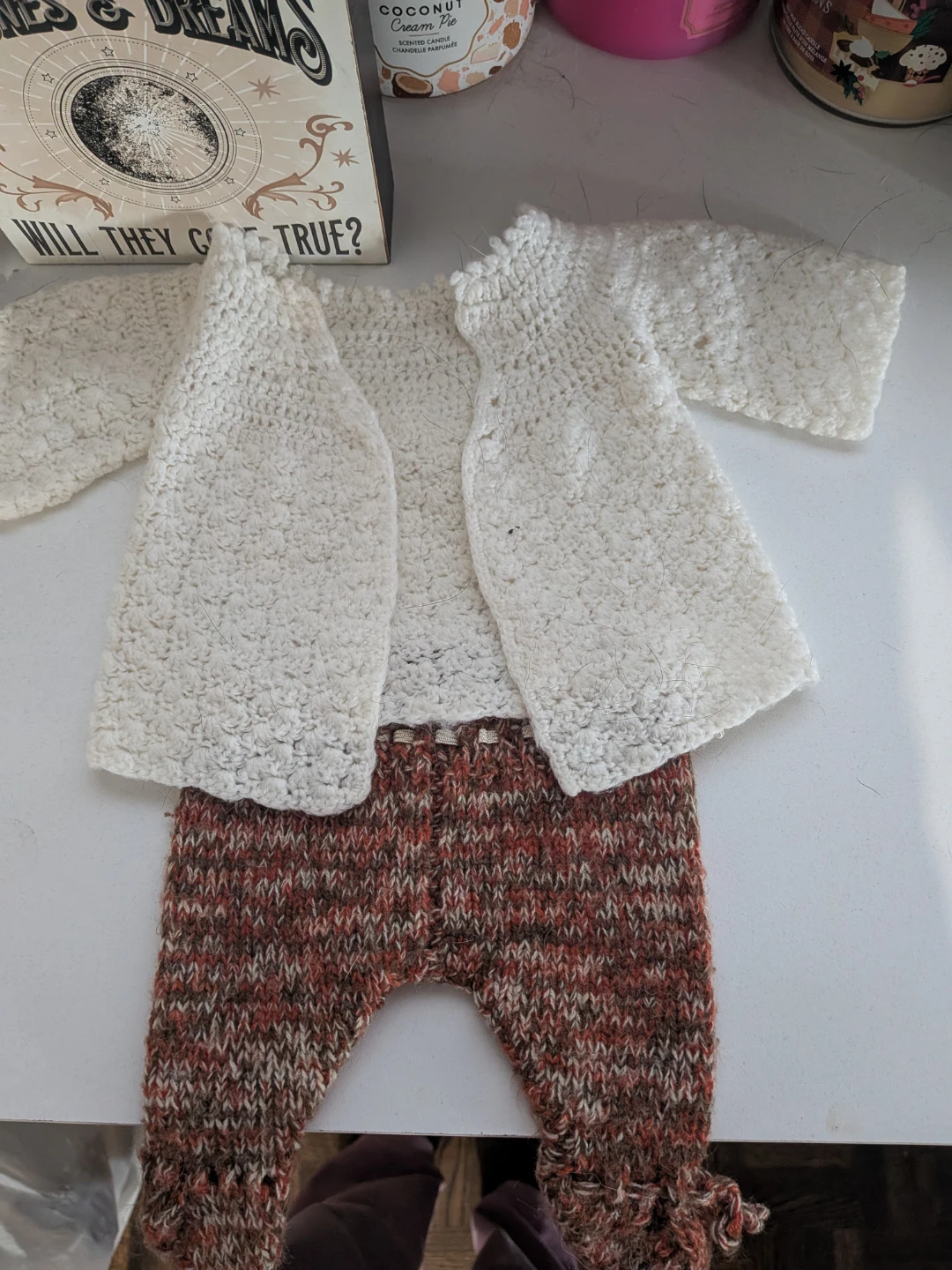 Hand-knitted baby cardigan and pants set