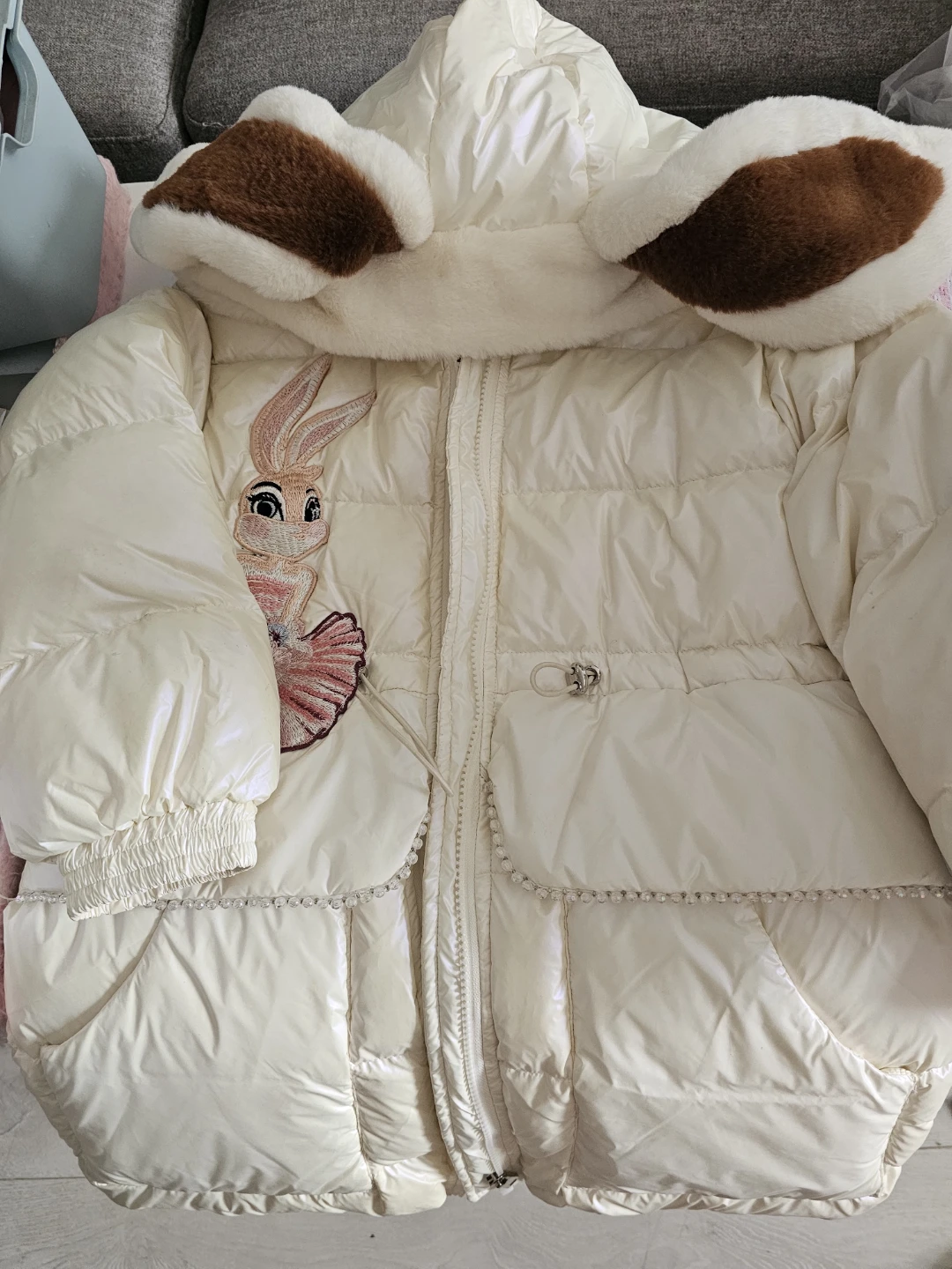 Kids Rabbit Hood Puffer Jacket Size 120