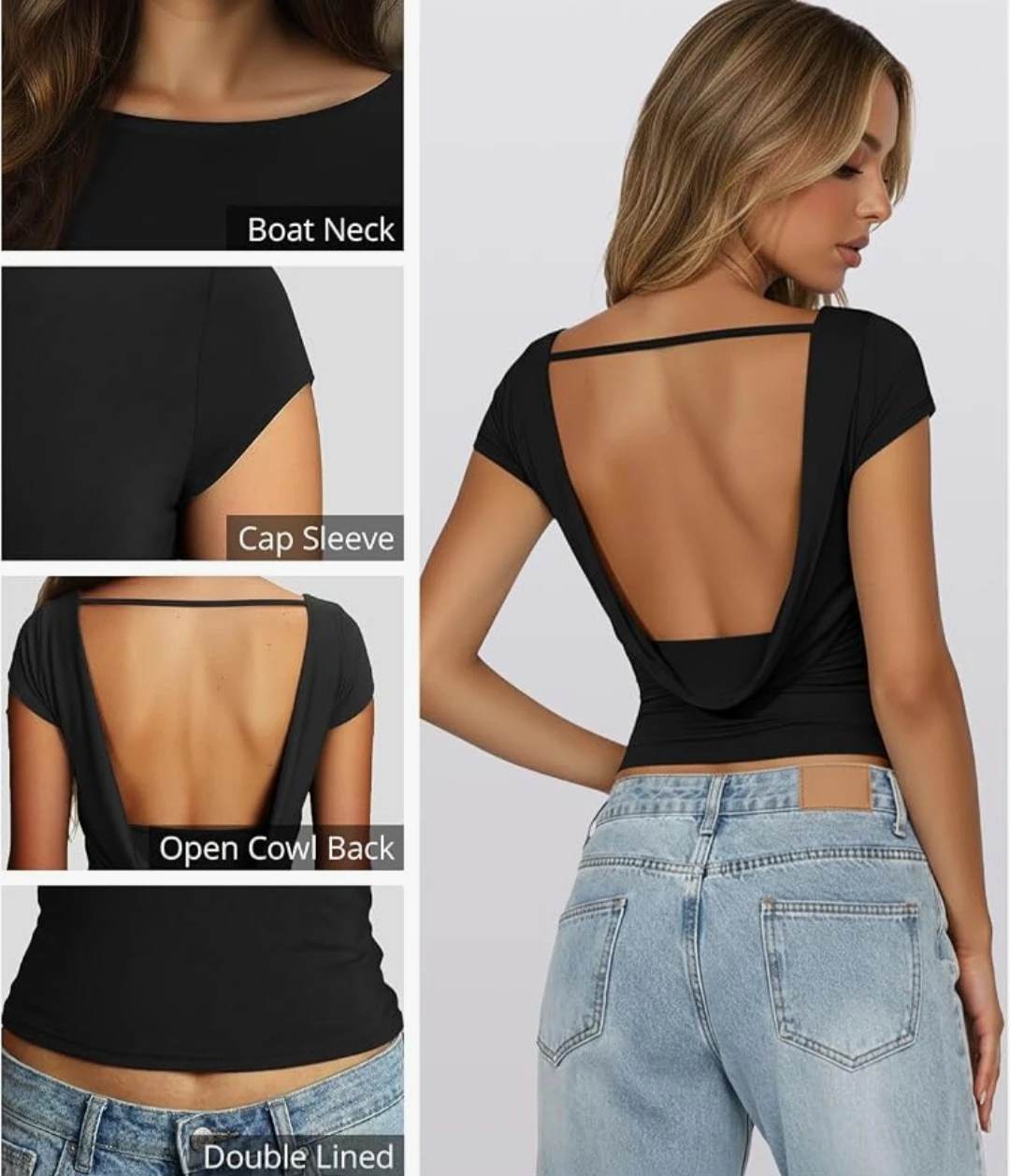 New XS  Black Open Cowl Back Top - photo 4