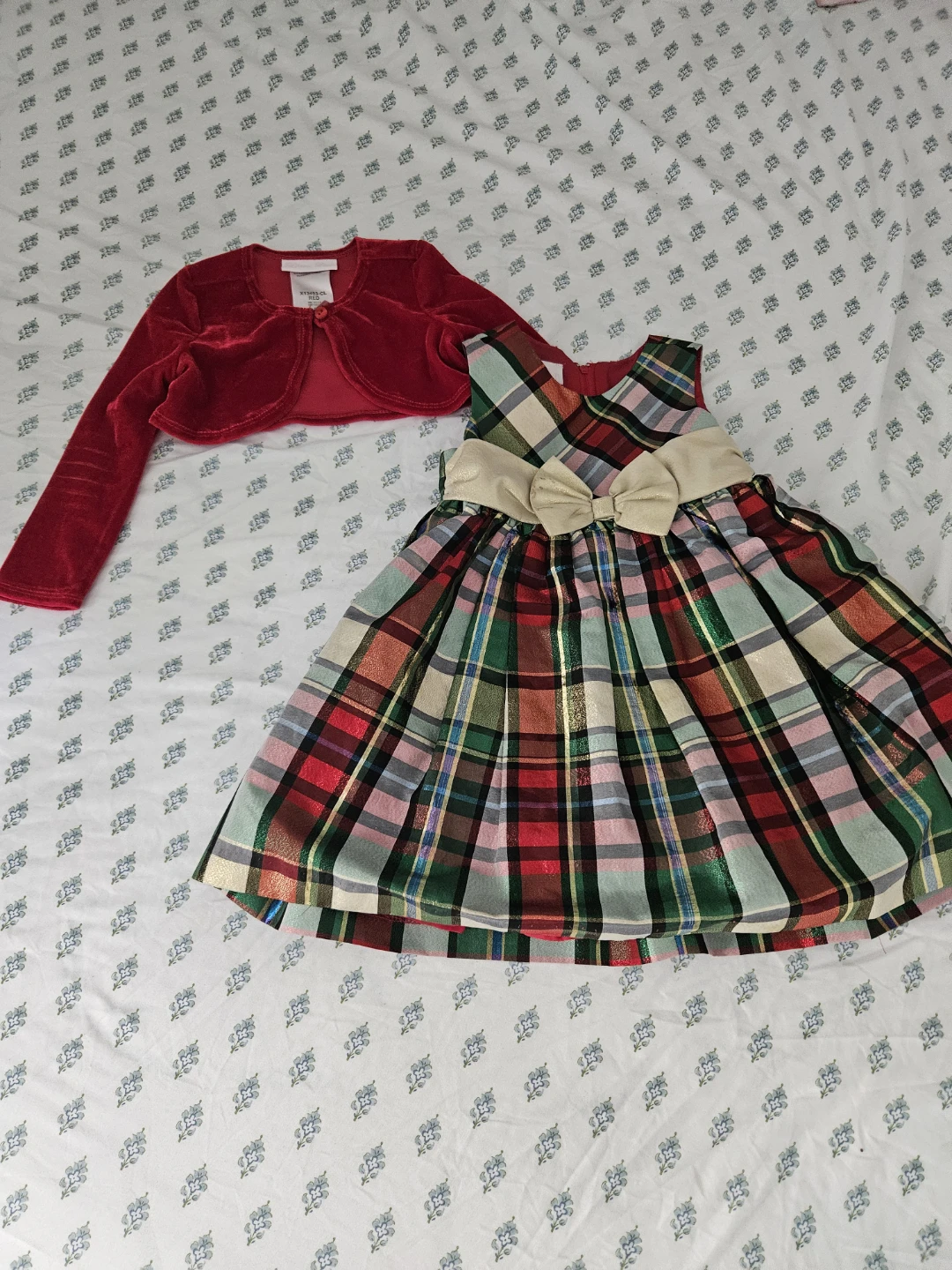 Girls Plaid Holiday Dress and Red Bolero Set - photo 3