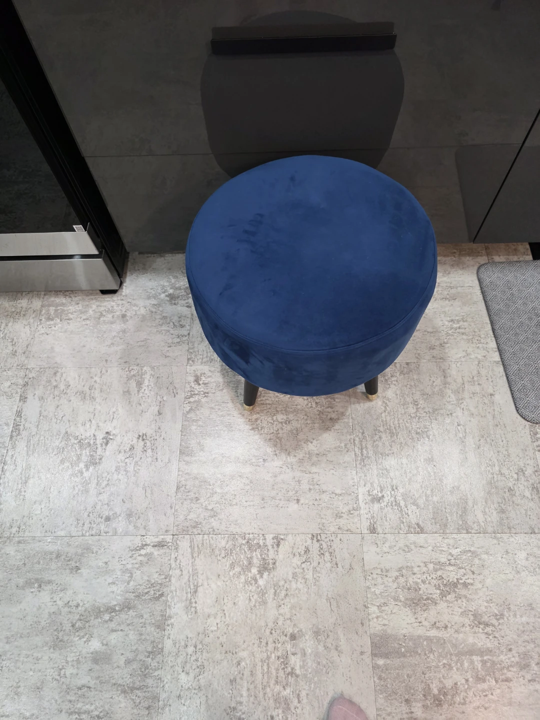 Blue Velvet Round Ottoman