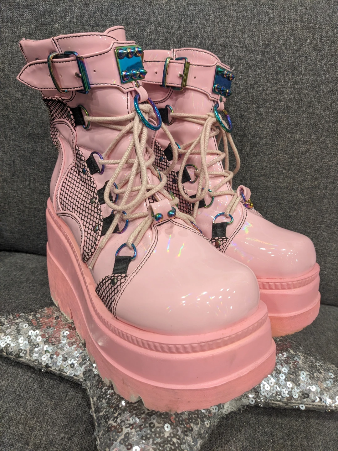 Demonia Pink Shaker 60 platform gothic irridescent metal accents - photo 2