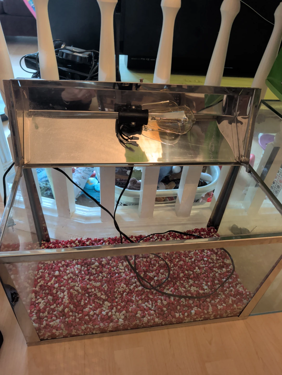 Glass Fish Tank with Chrome Frame and Light - photo 3