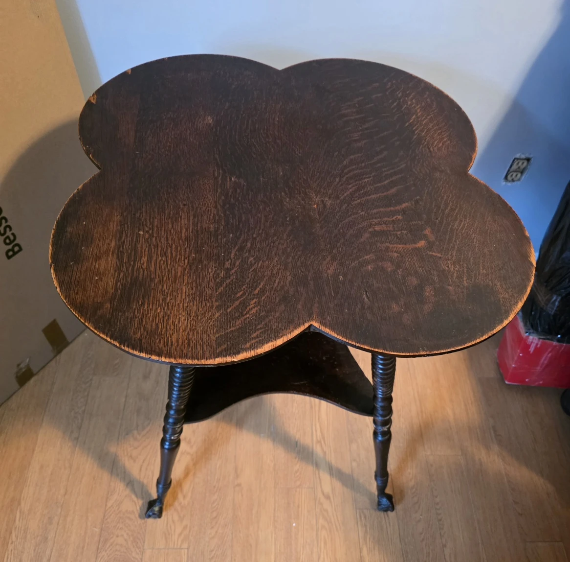 Antique Victorian Tiger Oak Table – Glass Ball & Claw Feet - photo 2