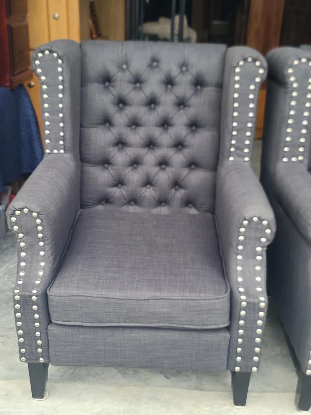 Pair of Tufted Wingback Chairs with Nailhead Trim - photo 2