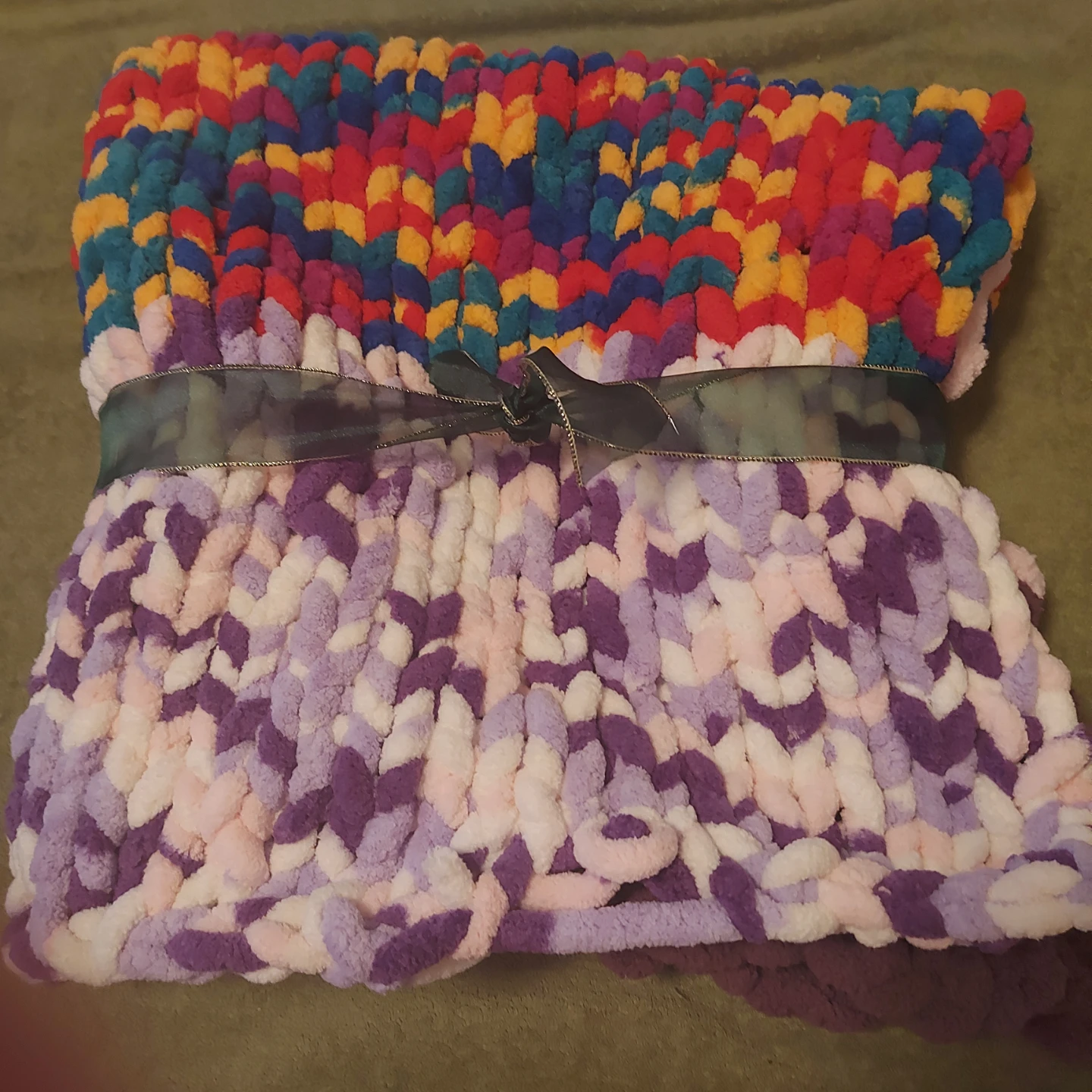 Hand-knitted Multicoloured Chunky Throw Blanket - photo 2
