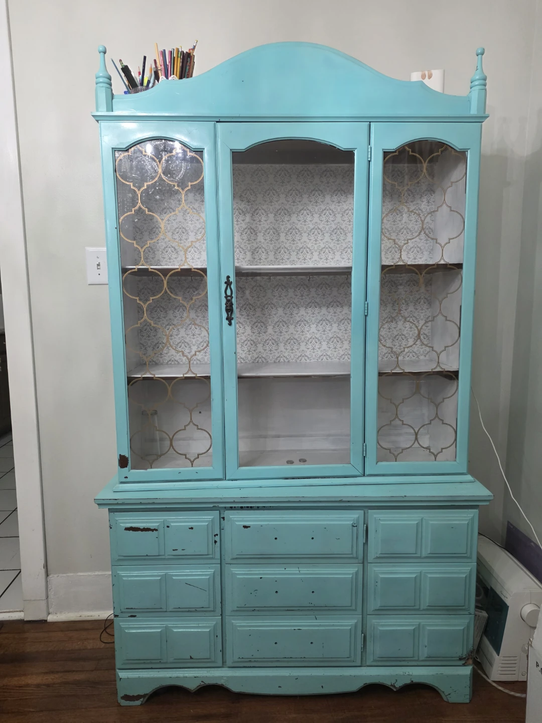 Turquoise Painted China Cabinet