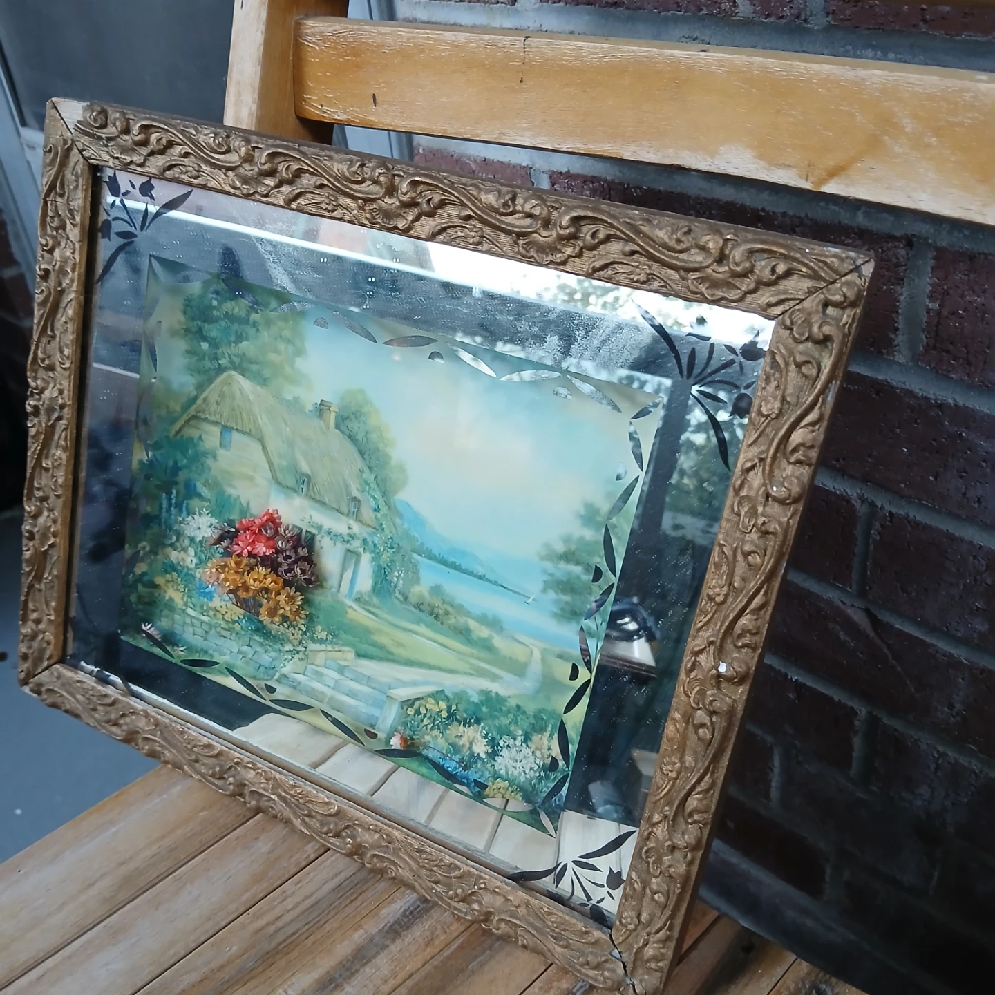 Vintage Cottage Scene Decorative Mirror