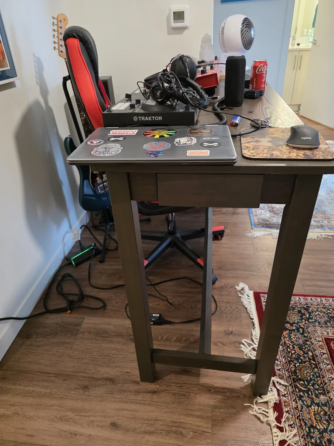 Dark Brown Narrow Desk with Drawer