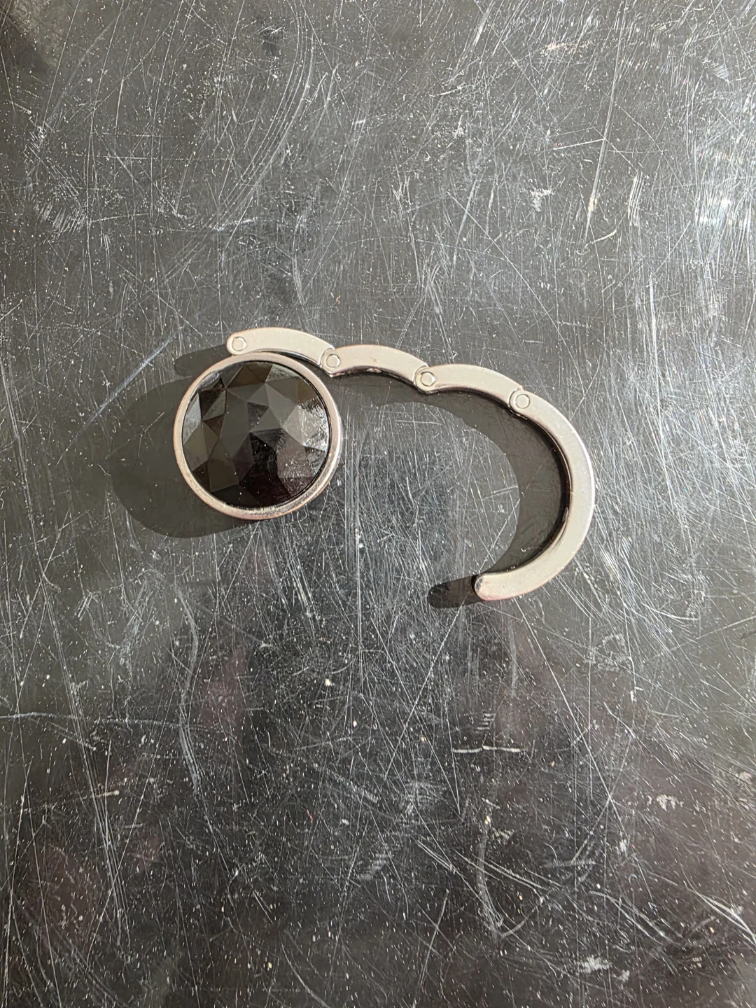 Hinged Purse Hook with Black Gemstone Accent
