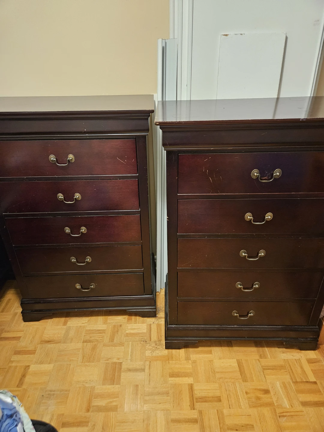 Two Dark Cherry Wood Bedroom Dressers