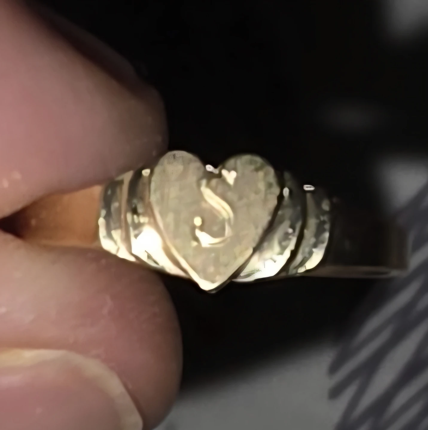 Gold Heart Ring with "S" Initial