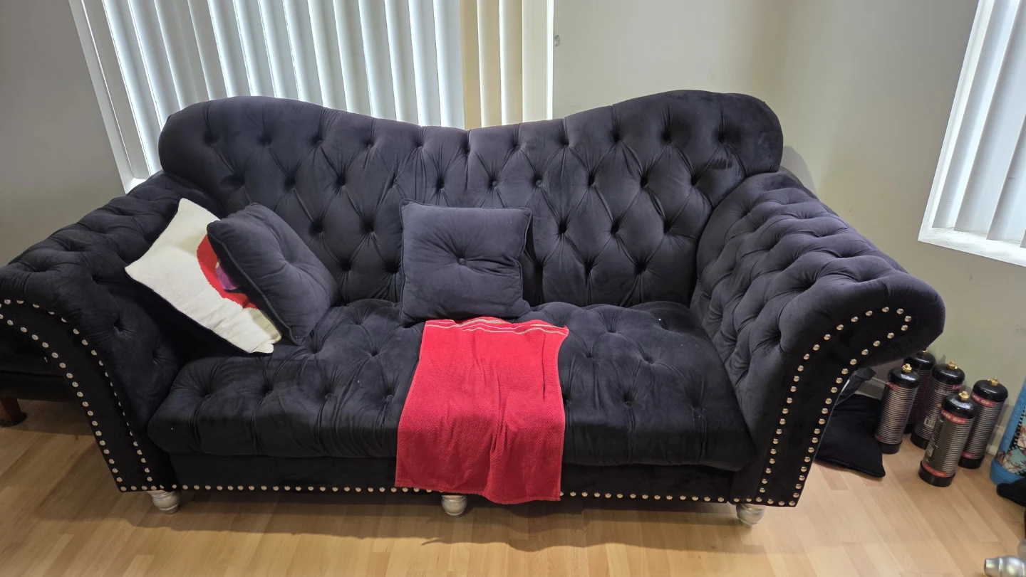 Black Velvet Tufted Sofa there's 2 similar - photo 3