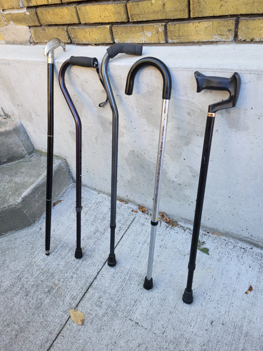 Selection of 5 Adjustable Walking Canes