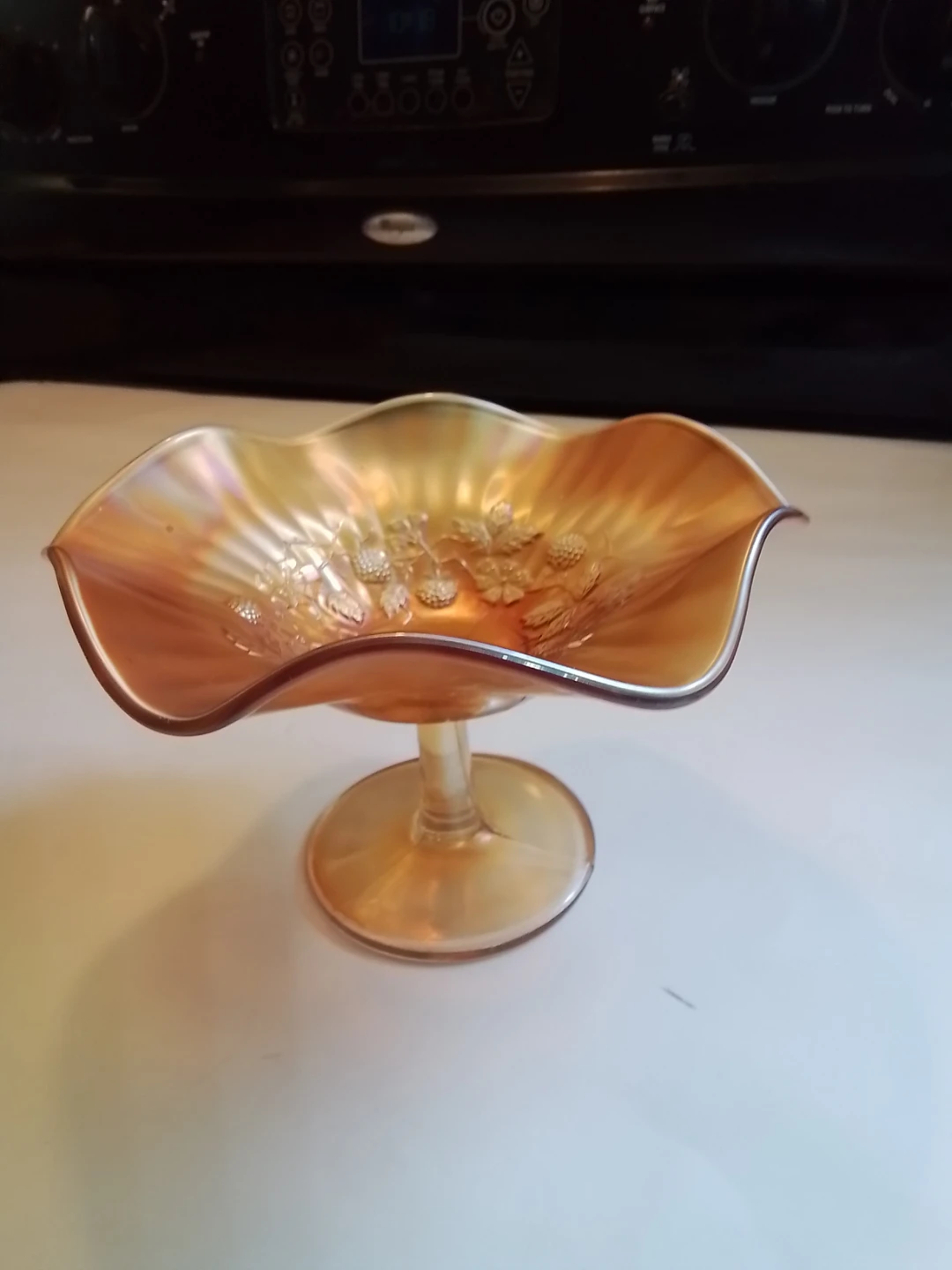 Vintage Marigold Carnival Glass Footed Bowl