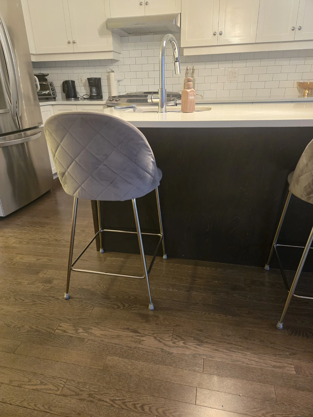 Set of 2 Grey Velvet Bar Stools - photo 2