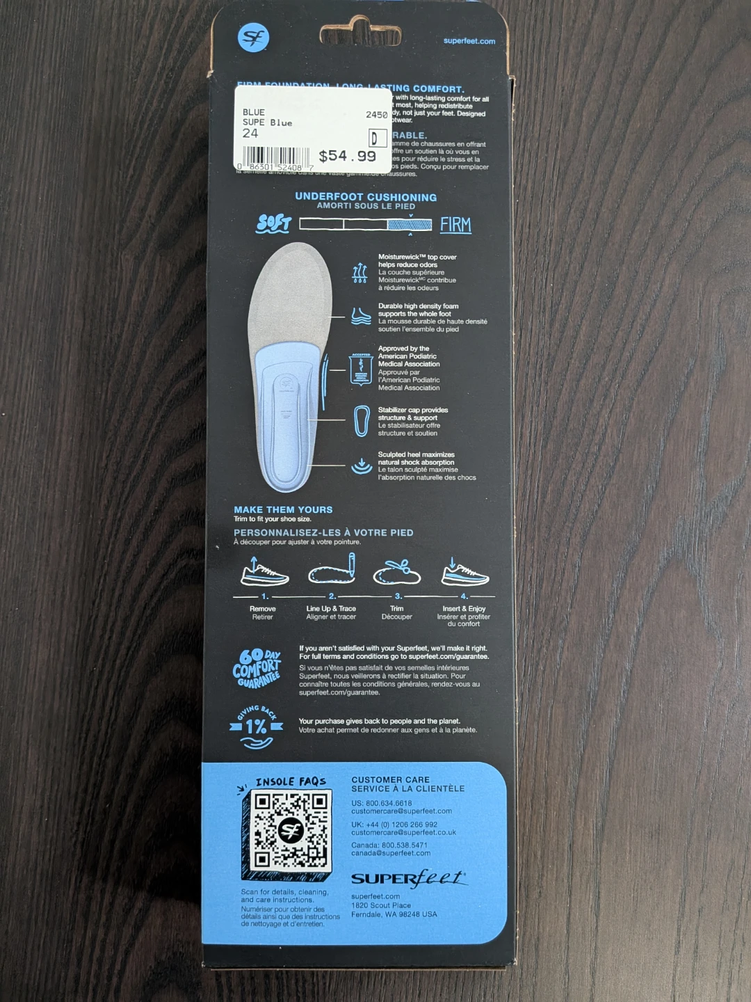 Superfeet Blue All-Purpose Medium Arch Insoles - Size D - photo 3