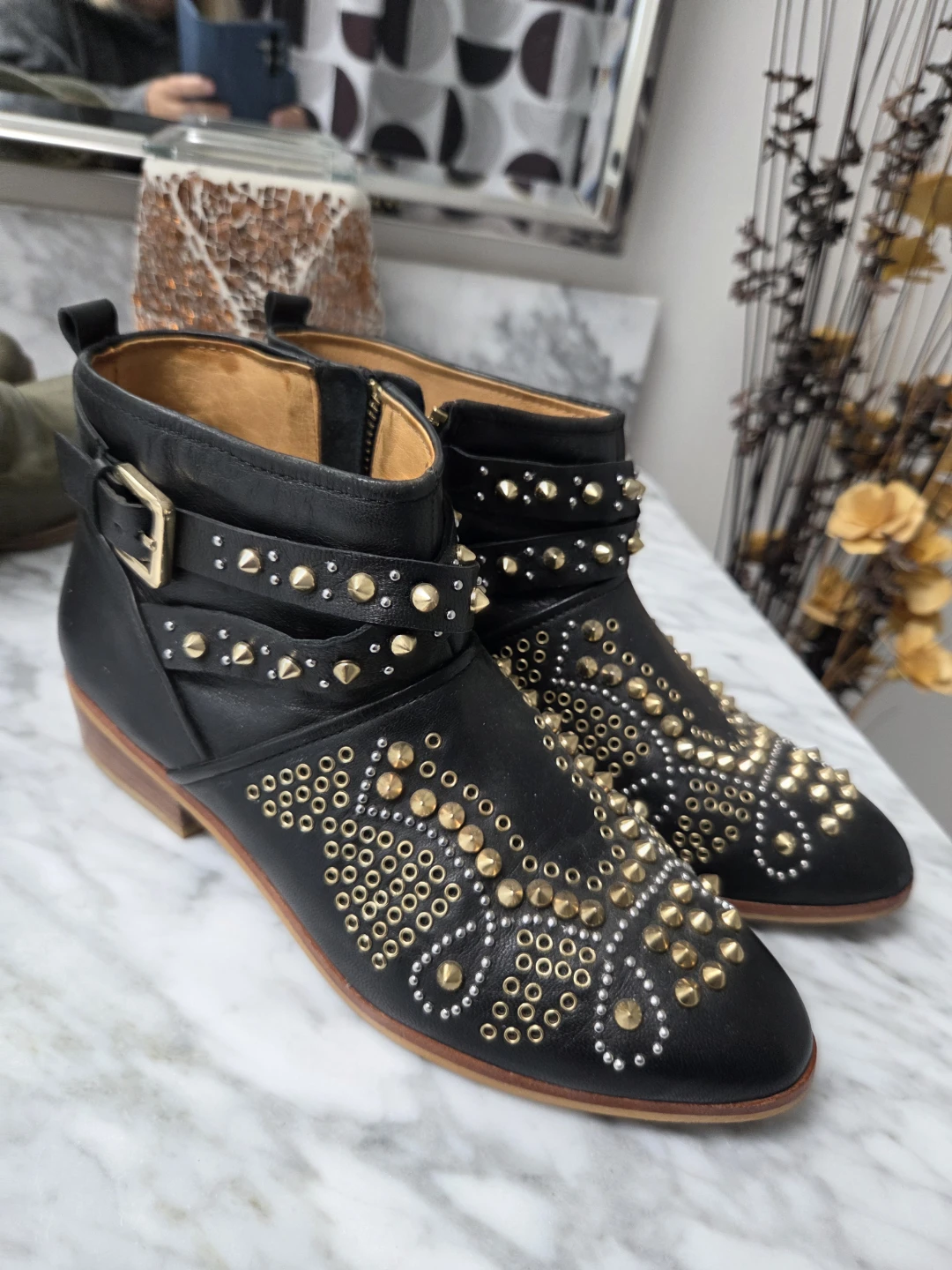 Zara Woman Studded Ankle Boots Size 36