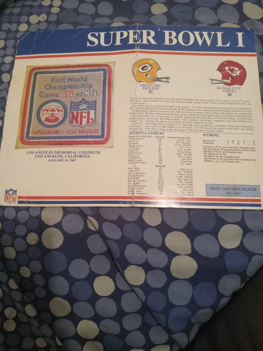 Super Bowl I Commemorative Info Sheet