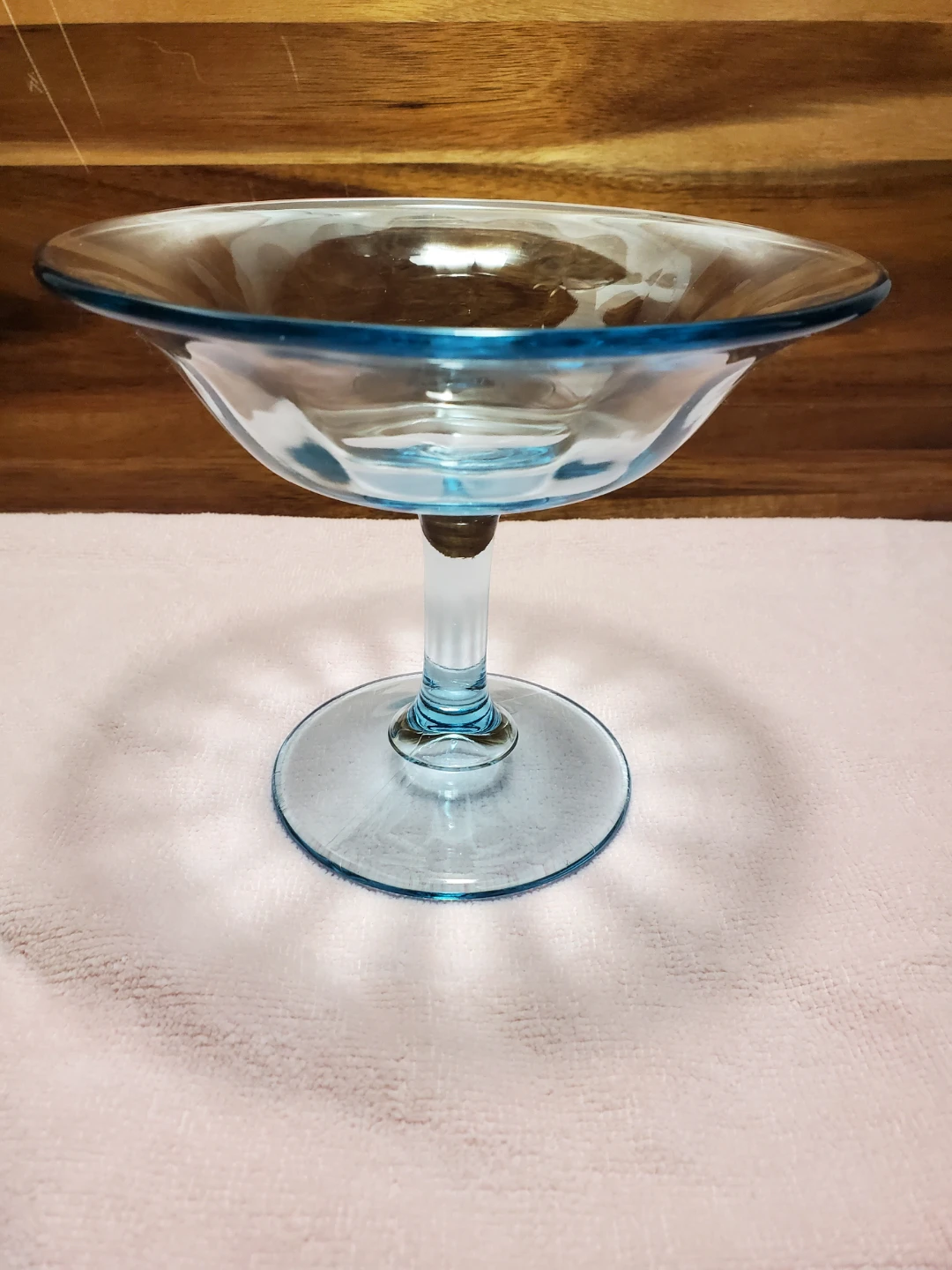 Vintage Blue Stemmed Glass Bowl