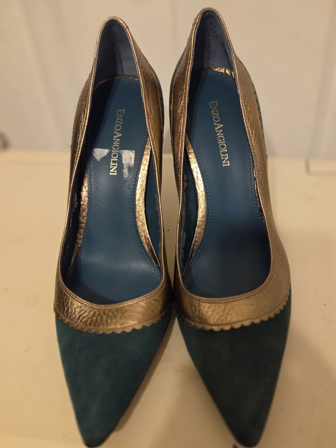 Enzo Angiolini Teal Suede and Gold Heels