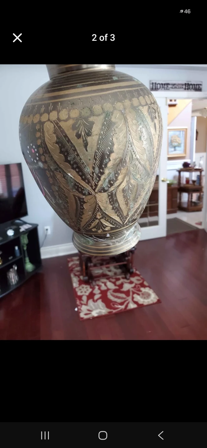 Vintage Hand-Painted Brass Vase - photo 2