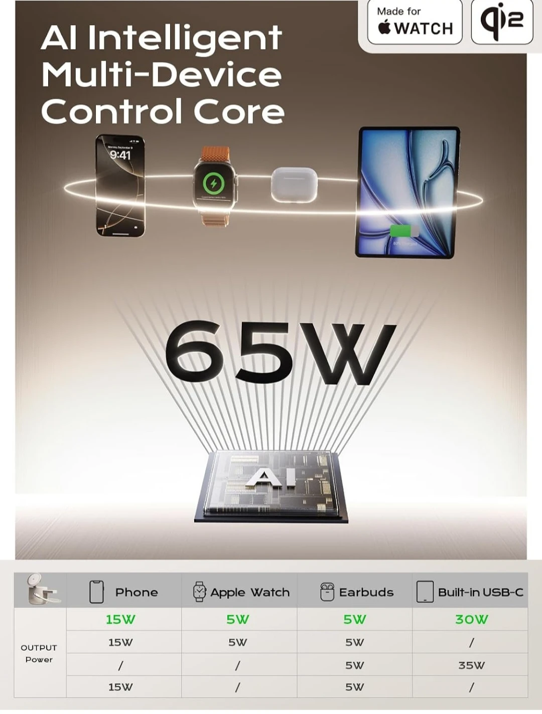 threekey Qi2 15W Fast Charging Station for Watch & Phone - photo 5