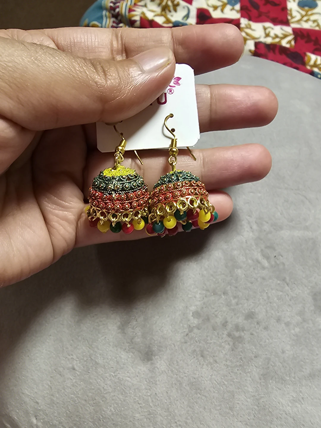 Colorful Threadwork Jhumka Earrings - photo 2