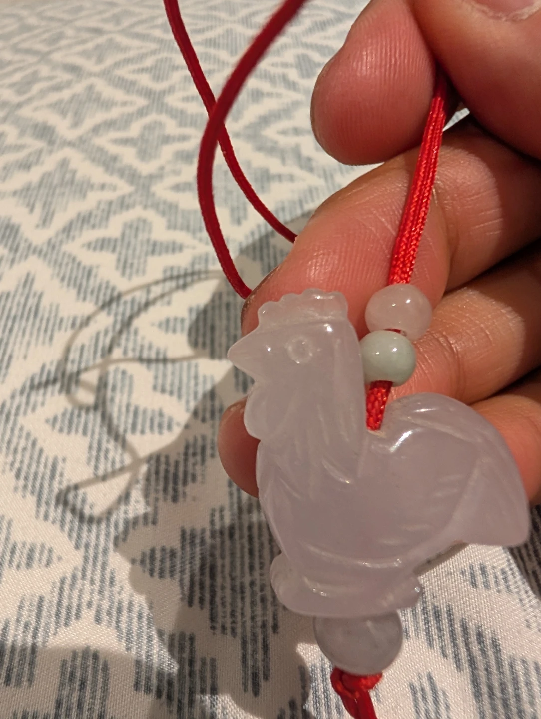 Rose Quartz Rooster charm  Pendant on Red Cord