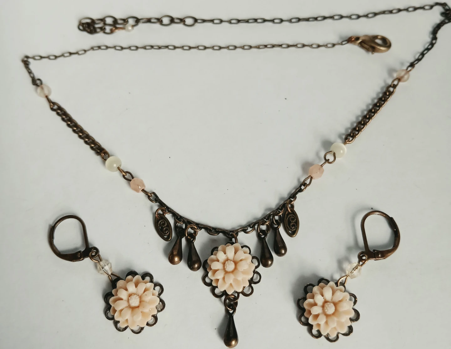 Vintage-Style Floral Necklace and Earring Set - photo 3