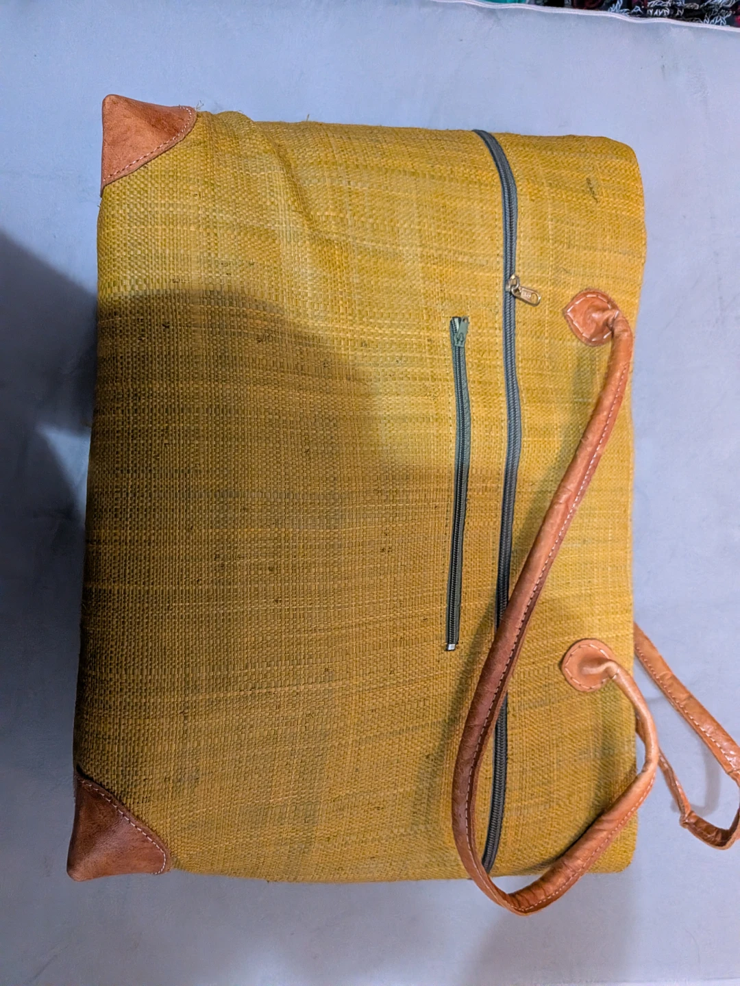 Woven Mustard Yellow Tote Bag with Leather Accents - photo 4