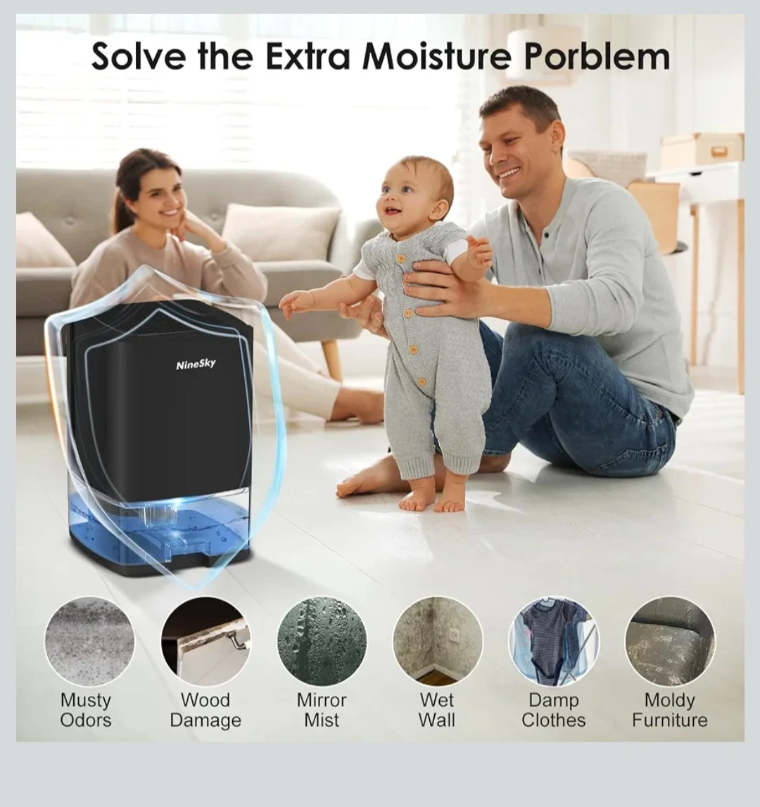 NineSky Dehumidifier for Home, 30 oz Water Tank, ... - photo 2