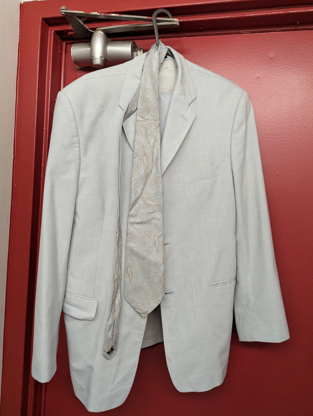Berto Lucci light grey blazer pants and tie