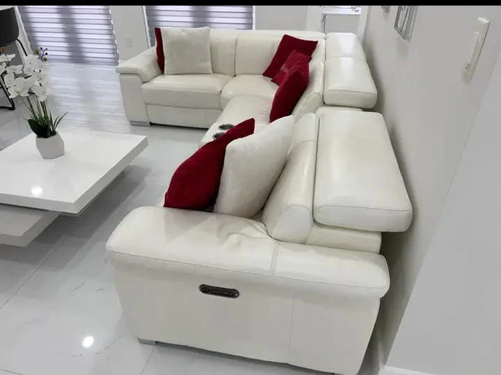 White Leather Sectional Sofa - photo 4