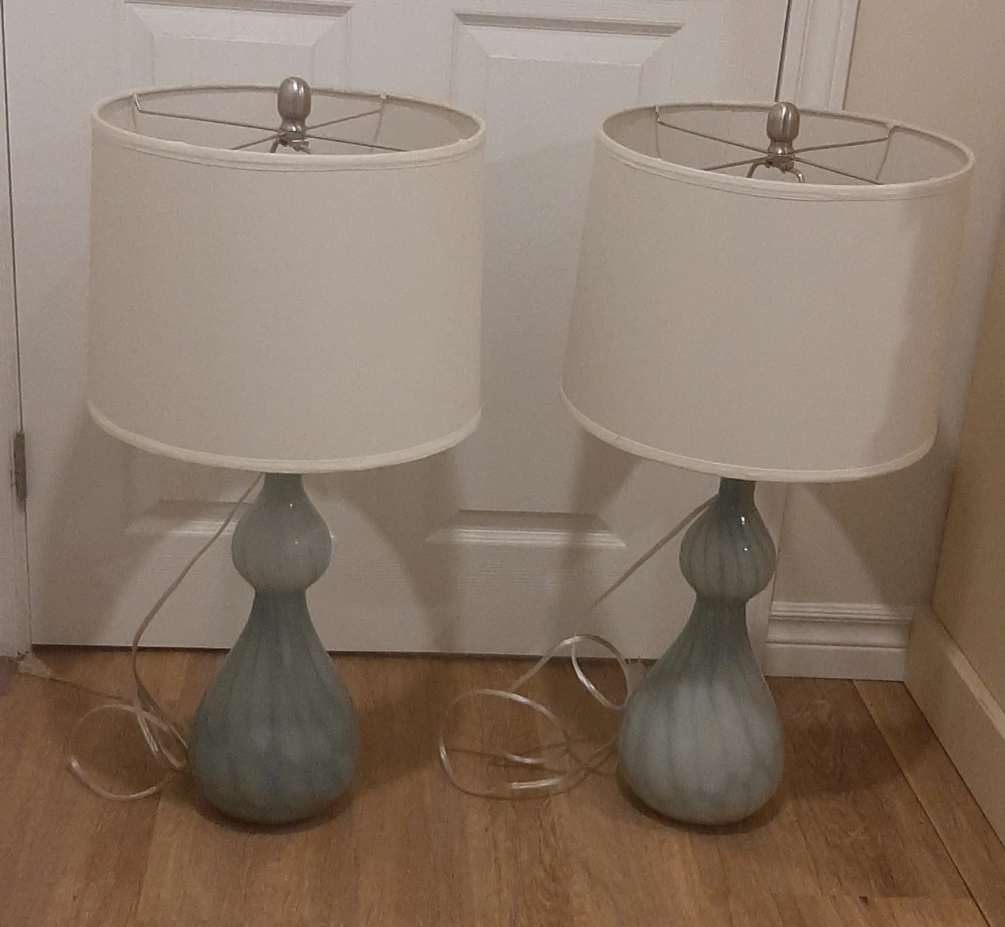 Set of Two Blue Glass Table Lamps