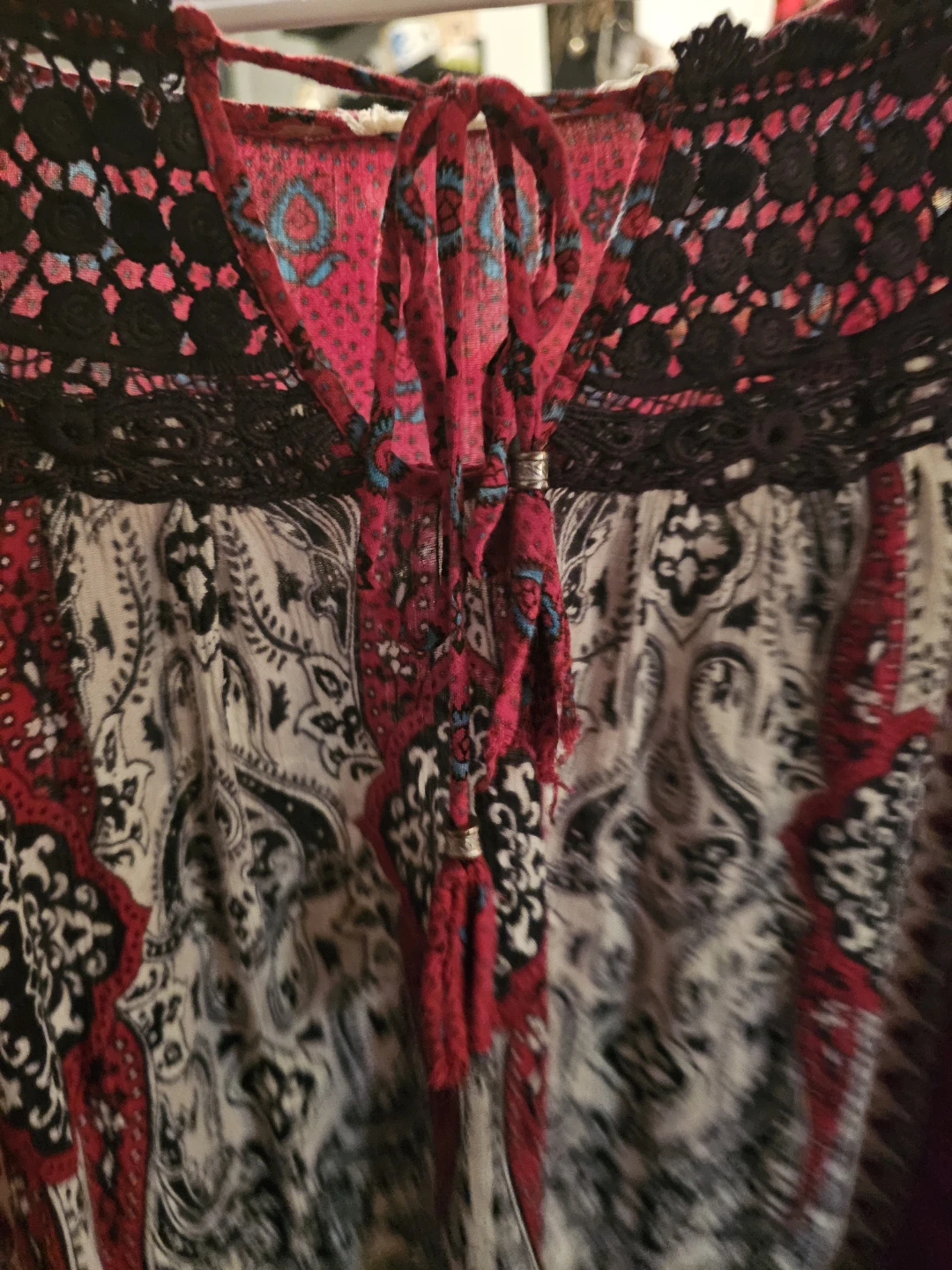 Boho Red Paisley Print Long Sleeve Blouse - photo 5