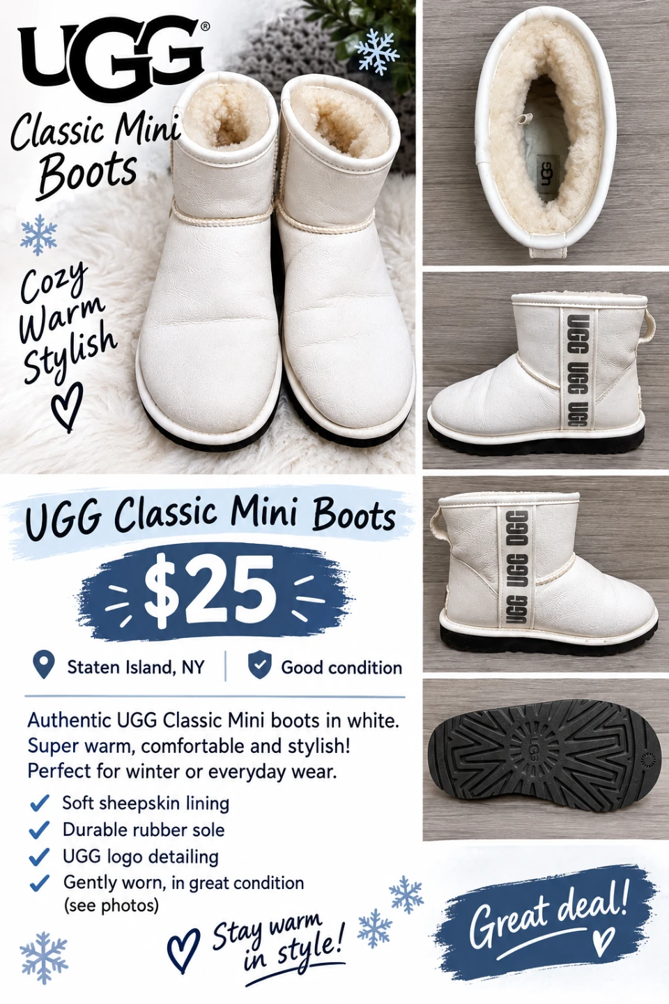 UGG Classic Mini white leather Boots