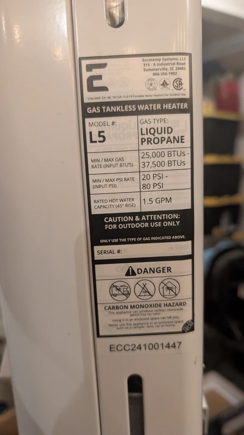 Eccotemp L5 Tankless propane water heater BNIB - photo 2
