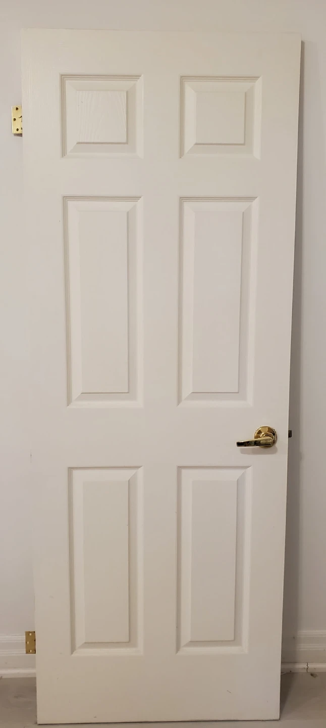 Interior door with handle and hinges