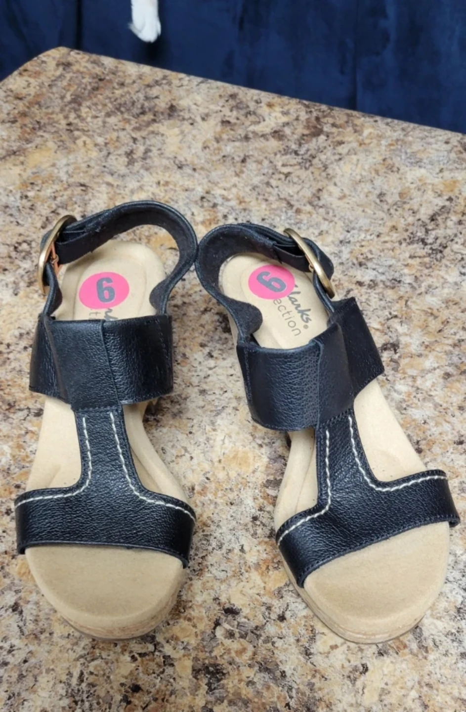 Clarks Collection Black Wedge Sandals Size 6