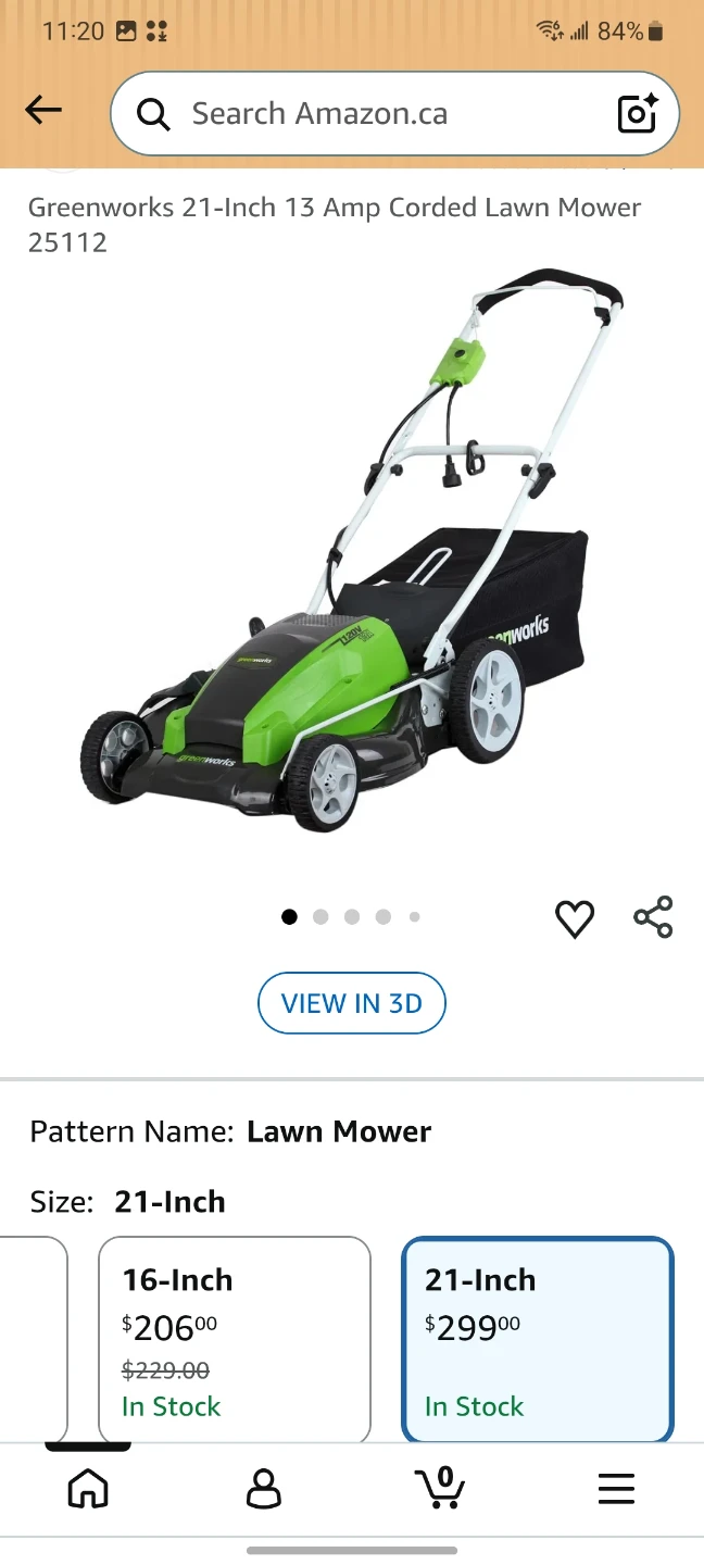 New in box Greenworks 21-Inch 13 Amp Corded Lawn Mower