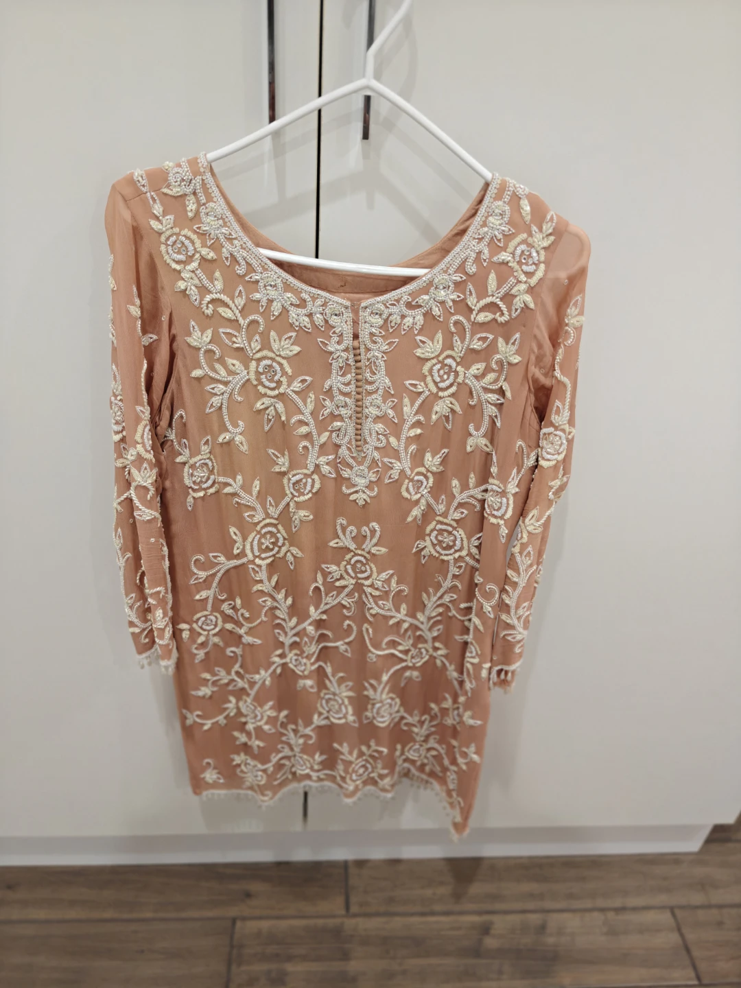 Women's Peach Embroidered Kurti Sharara Set - photo 3