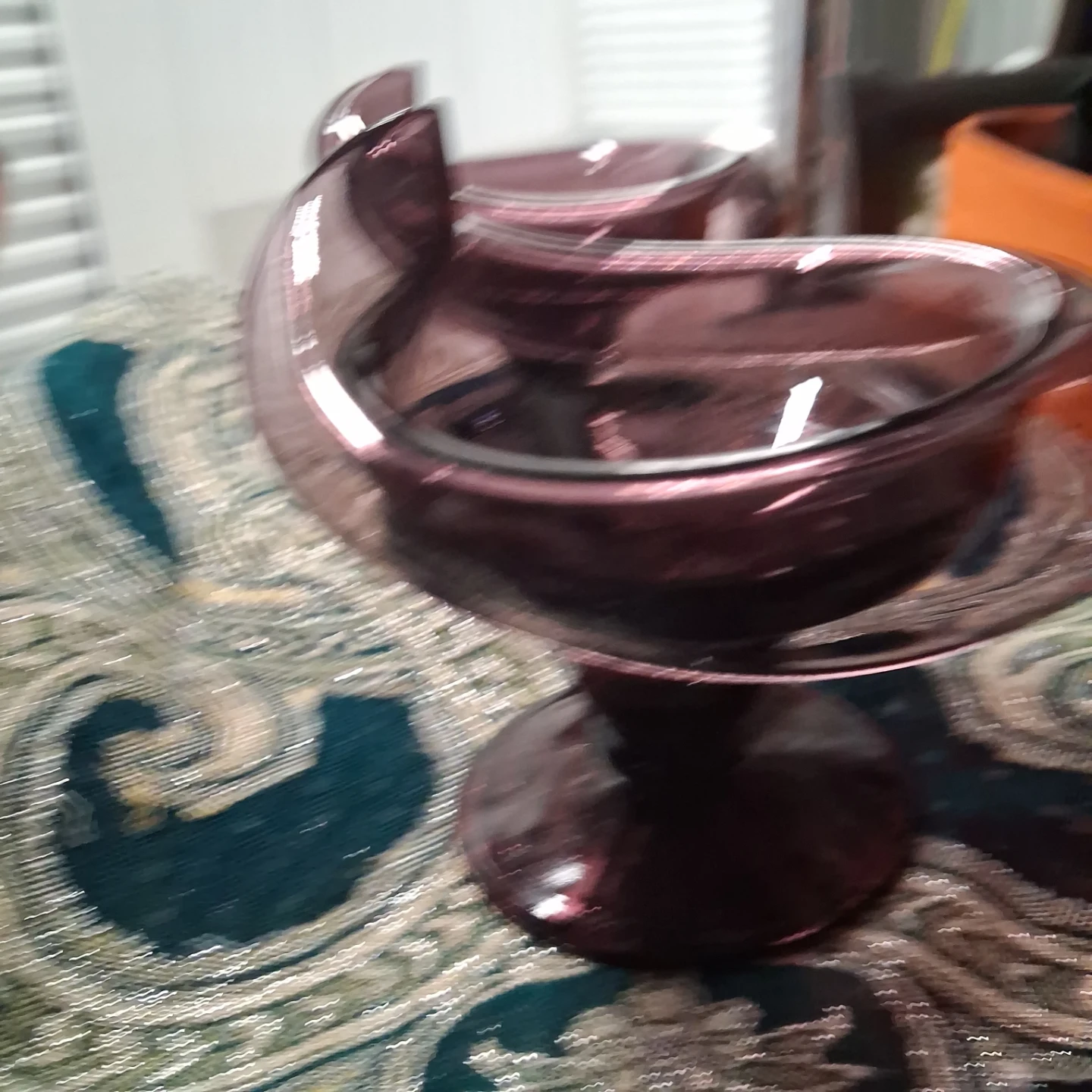 Set of Two Purple Glass Pedestal Bowls vintage - photo 5