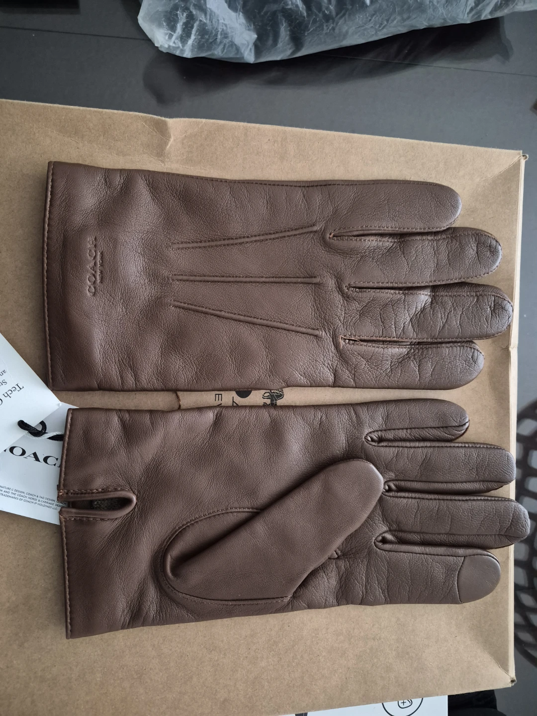 Coach Dark Saddle Leather Tech Gloves