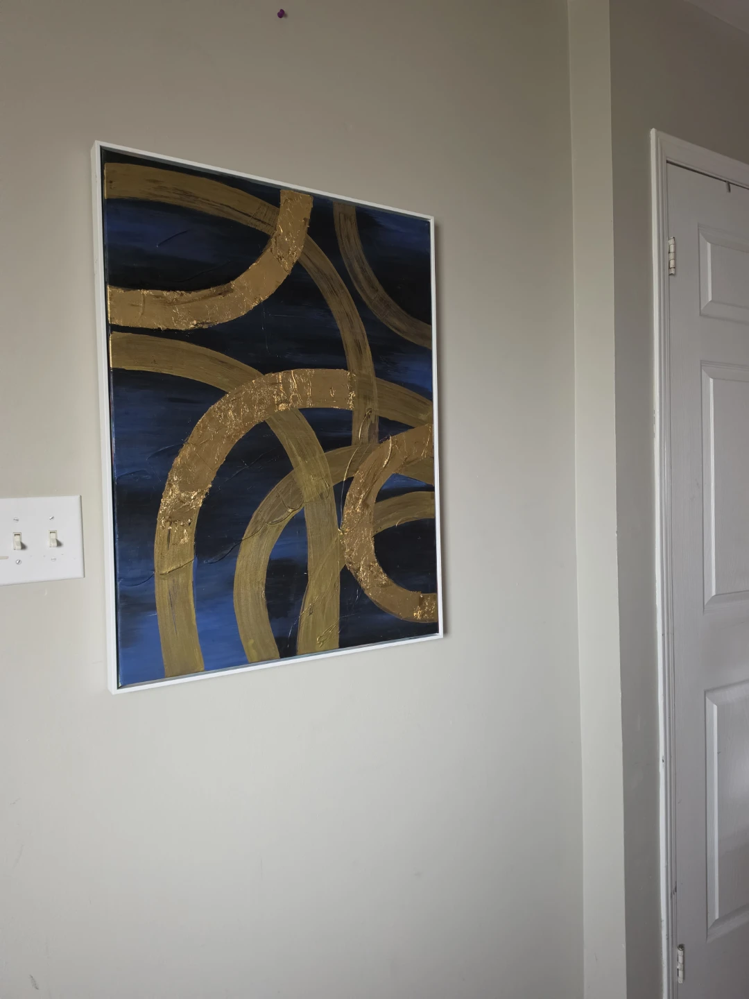 Abstract gold and blue framed canvas art - photo 4