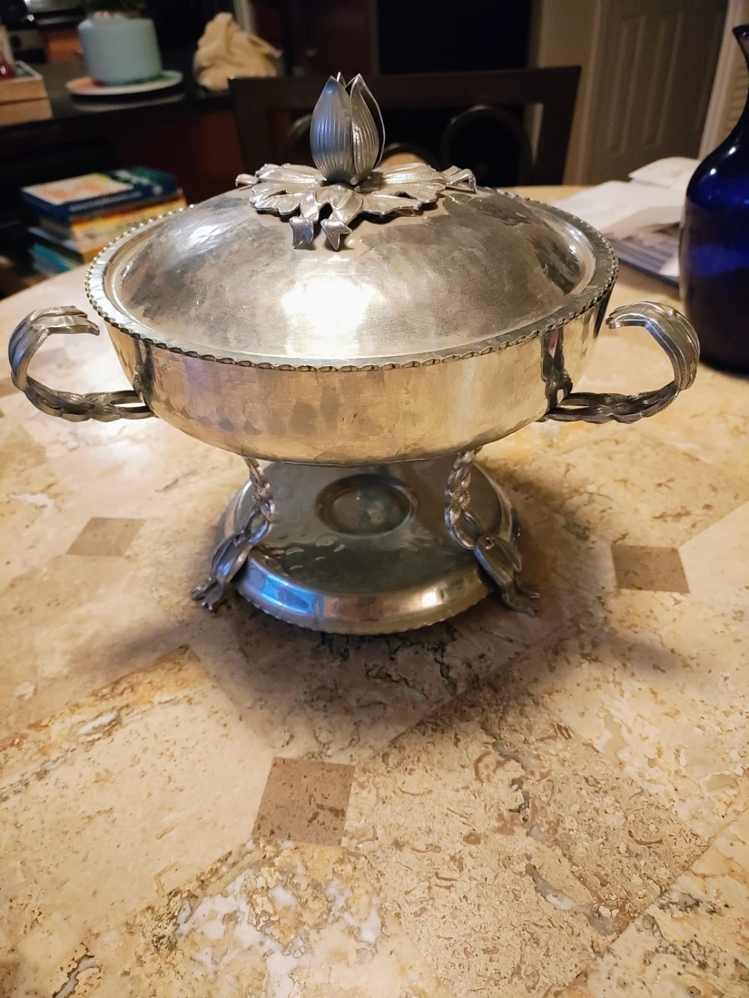 Vintage Hammered Aluminum Food Warmer Chafing Stand NO Dish - photo 3