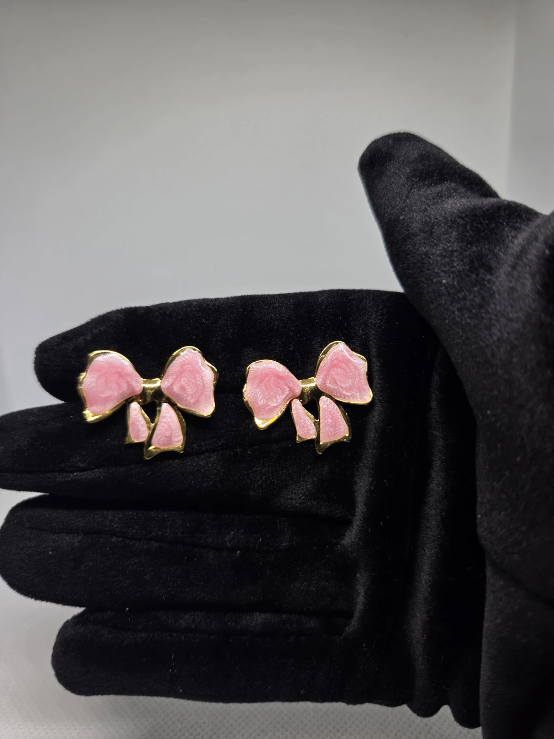 Pink Shimmer Bow Earrings in Stainless Steel - photo 2