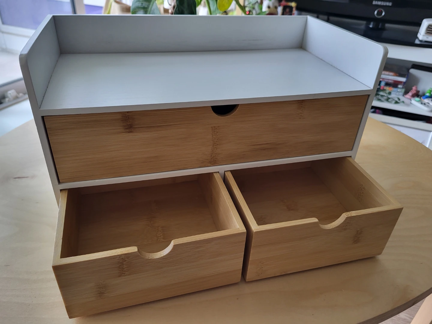 White and Bamboo Desktop Organizer with Drawers - photo 3