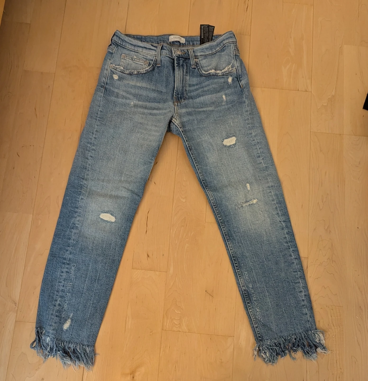 Zara Woman Embroidered Frayed Hem Distressed Jeans - photo 2