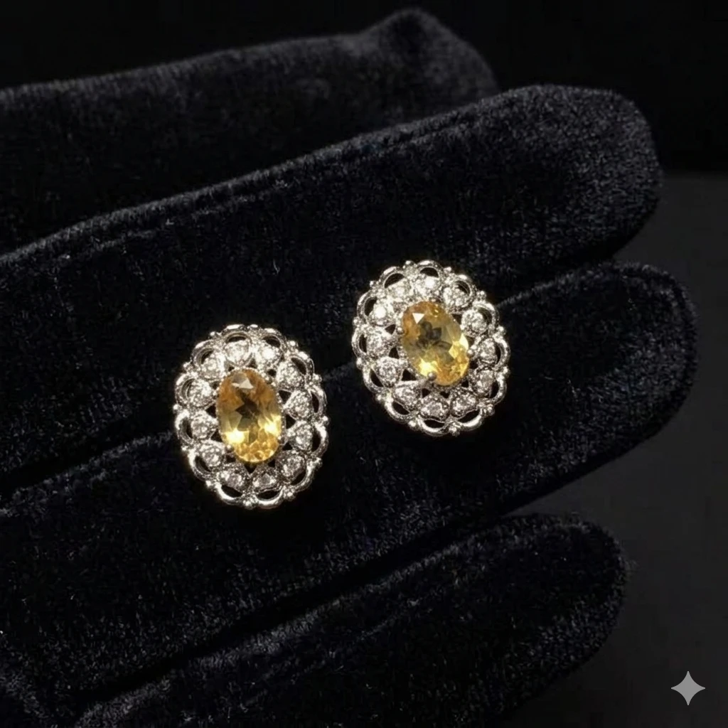 Citrine and Cz Oval Stud Earrings - photo 2